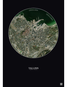 Affiche Tallinn – Poster vue satellite 2.5km Couleur | Gravura – Fond foncé