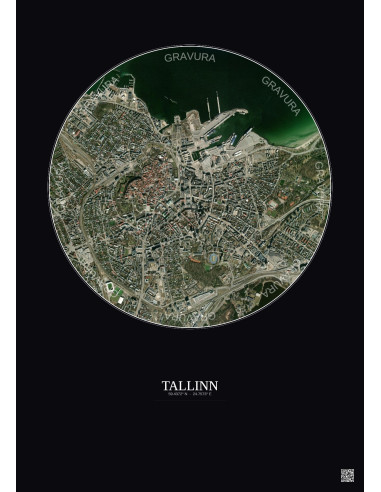 Affiche Tallinn – Poster vue satellite 2.5km Couleur | Gravura – Fond foncé