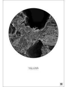 Affiche Tallinn – Poster vue satellite 6km N&B | Gravura – Fond clair