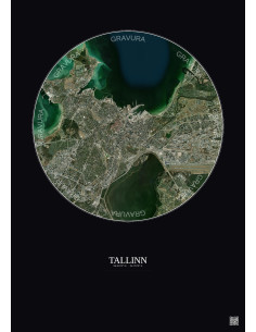 Affiche Tallinn – Poster vue satellite 6km Couleur | Gravura – Fond foncé