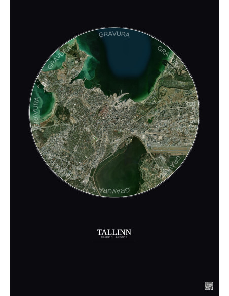 Affiche Tallinn – Poster vue satellite 6km Couleur | Gravura – Fond foncé