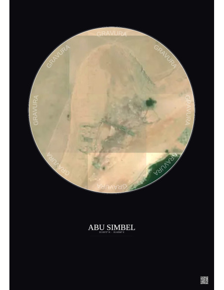 Affiche Abu Simbel – Poster vue satellite 0.1km Couleur | Gravura – Fond foncé