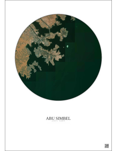 Affiche Abu Simbel – Poster vue satellite 2.5km Couleur | Gravura – Fond clair