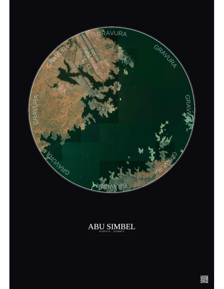Affiche Abu Simbel – Poster vue satellite 5km Couleur | Gravura – Fond foncé