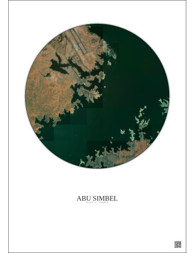 Affiche Abu Simbel – Poster vue satellite 5km Couleur | Gravura – Fond clair