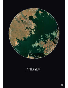 Affiche Abu Simbel – Poster vue satellite 10km Couleur | Gravura – Fond foncé