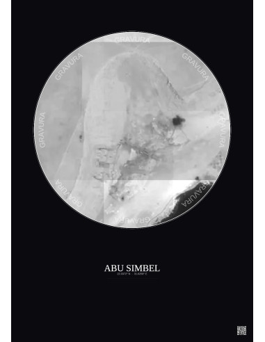 Affiche Abu Simbel – Poster vue satellite 0.1km N&B | Gravura – Fond foncé