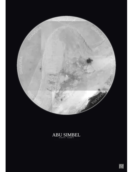 Affiche Abu Simbel – Poster vue satellite 0.1km N&B | Gravura – Fond foncé