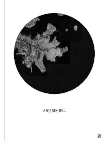 Affiche Abu Simbel – Poster vue satellite 1km N&B | Gravura – Fond clair
