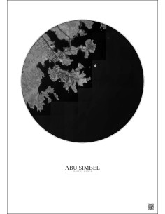 Affiche Abu Simbel – Poster vue satellite 2.5km N&B | Gravura – Fond clair