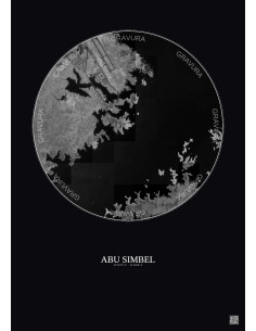 Affiche Abu Simbel – Poster vue satellite 5km N&B | Gravura – Fond foncé