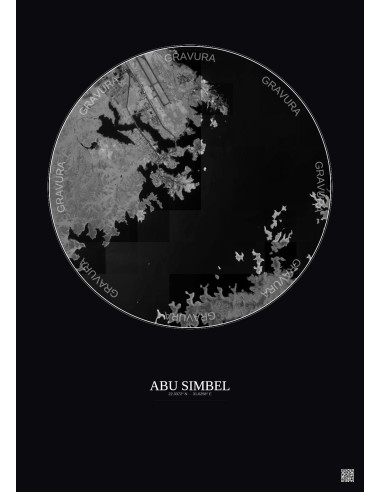 Abu Simbel Satellite View Poster 5km B&W | Gravura – Dark background