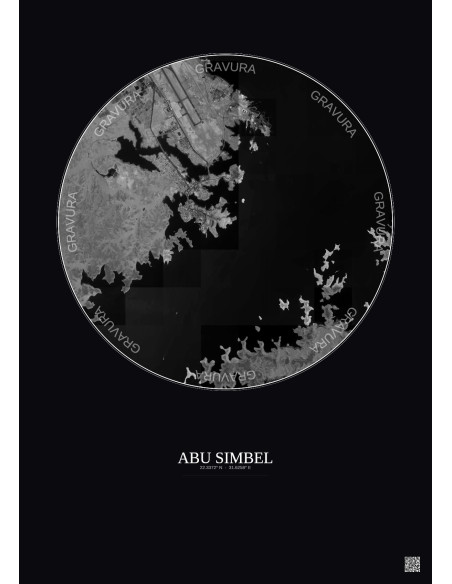 Abu Simbel Satellite View Poster 5km B&W | Gravura – Dark background