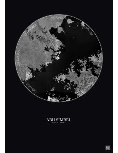 Affiche Abu Simbel – Poster vue satellite 10km N&B | Gravura – Fond foncé