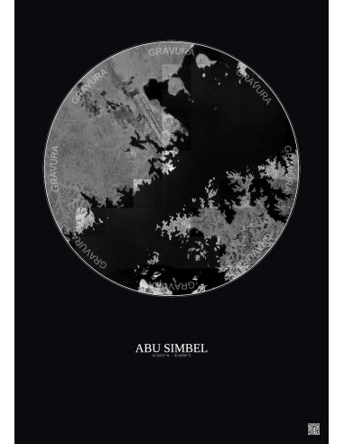 Affiche Abu Simbel – Poster vue satellite 10km N&B | Gravura – Fond foncé