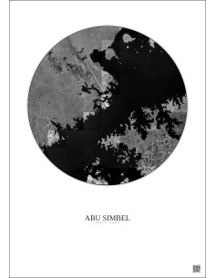 Affiche Abu Simbel – Poster vue satellite 10km N&B | Gravura – Fond clair