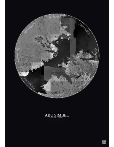 Abu Simbel Satellite View Poster 20km B&W | Gravura – Dark background