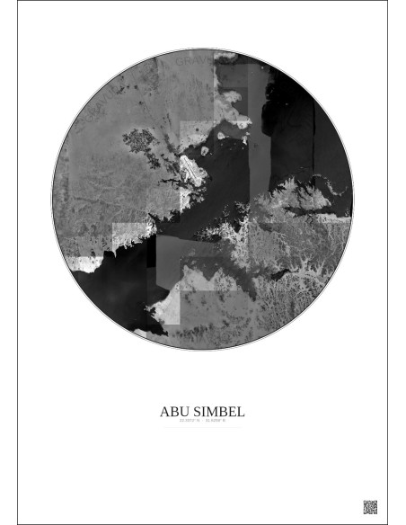 Affiche Abu Simbel – Poster vue satellite 20km N&B | Gravura – Fond clair
