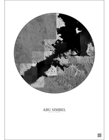 Affiche Abu Simbel – Poster vue satellite 30km N&B | Gravura – Fond clair