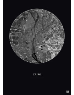 Affiche Cairo – Poster vue satellite 10km N&B | Gravura – Fond foncé