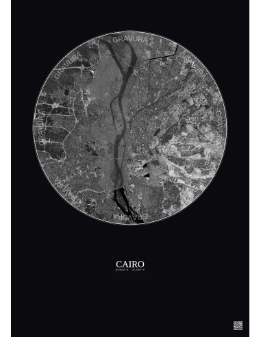 Cairo Satellite View Poster 10km B&W | Gravura – Dark background
