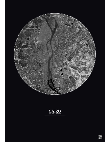 Cairo Satellite View Poster 10km B&W | Gravura – Dark background