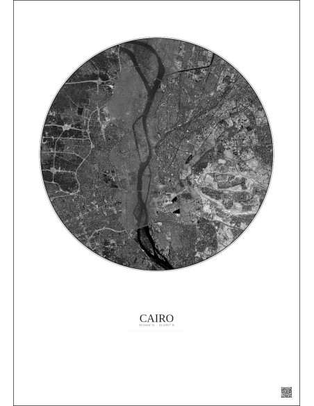 Cairo Satellite View Poster 10km B&W | Gravura – Light background