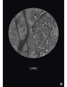 Affiche Cairo – Poster vue satellite 2.5km N&B | Gravura – Fond foncé