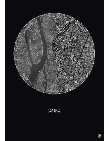 Affiche Cairo – Poster vue satellite 2.5km N&B | Gravura – Fond foncé