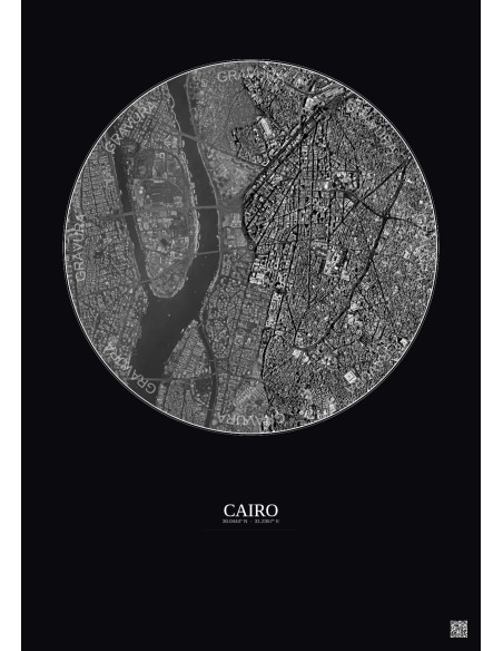 Affiche Cairo – Poster vue satellite 2.5km N&B | Gravura – Fond foncé