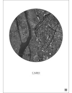 Affiche Cairo – Poster vue satellite 2.5km N&B | Gravura – Fond clair