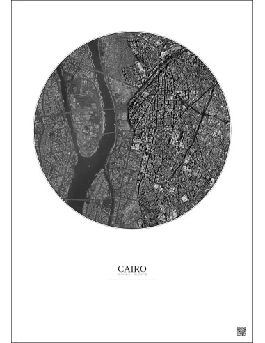 Affiche Cairo – Poster vue satellite 2.5km N&B | Gravura – Fond clair