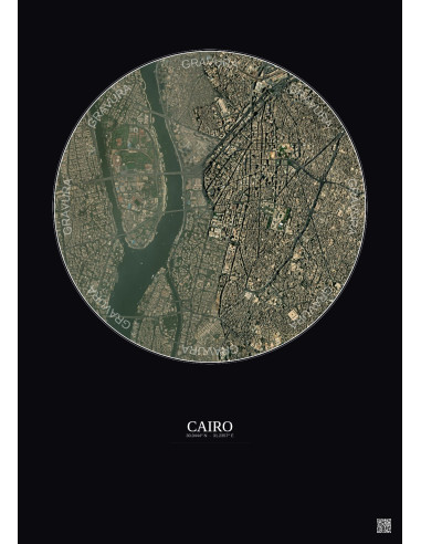 Affiche Cairo – Poster vue satellite 2.5km Couleur | Gravura – Fond foncé