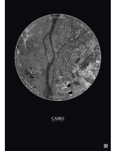 Cairo Satellite View Poster 6km B&W | Gravura – Dark background