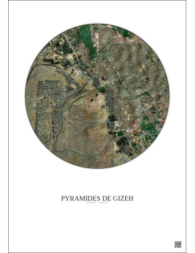 Affiche Pyramides De Gizeh – Poster vue satellite 5km Couleur | Gravura – Fond clair