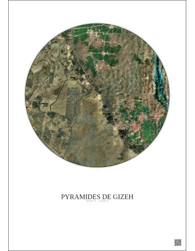Affiche Pyramides De Gizeh – Poster vue satellite 10km Couleur | Gravura – Fond clair