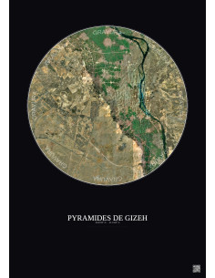 Affiche Pyramides De Gizeh – Poster vue satellite 20km Couleur | Gravura – Fond foncé