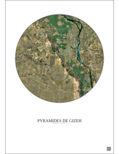 Affiche Pyramides De Gizeh – Poster vue satellite 20km Couleur | Gravura – Fond clair
