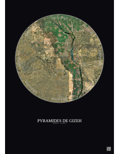 Affiche Pyramides De Gizeh – Poster vue satellite 30km Couleur | Gravura – Fond foncé
