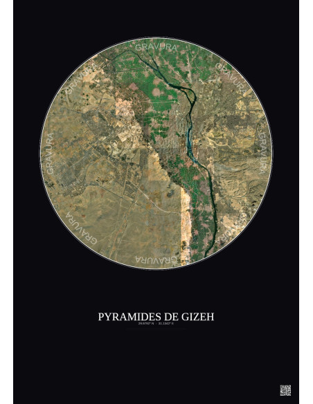 Affiche Pyramides De Gizeh – Poster vue satellite 30km Couleur | Gravura – Fond foncé