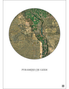 Affiche Pyramides De Gizeh – Poster vue satellite 30km Couleur | Gravura – Fond clair