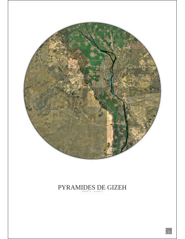 Affiche Pyramides De Gizeh – Poster vue satellite 30km Couleur | Gravura – Fond clair