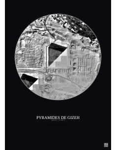 Affiche Pyramides De Gizeh – Poster vue satellite 0.5km N&B | Gravura – Fond foncé