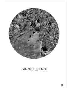 Affiche Pyramides De Gizeh – Poster vue satellite 2.5km N&B | Gravura – Fond clair