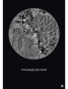 Affiche Pyramides De Gizeh – Poster vue satellite 5km N&B | Gravura – Fond foncé