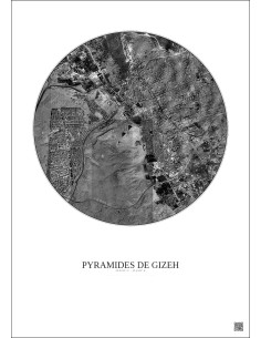 Affiche Pyramides De Gizeh – Poster vue satellite 5km N&B | Gravura – Fond clair