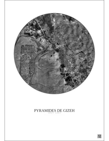Affiche Pyramides De Gizeh – Poster vue satellite 5km N&B | Gravura – Fond clair