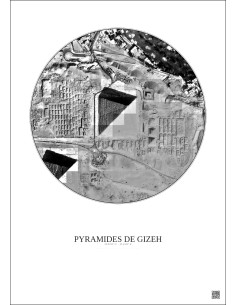 Affiche Pyramides De Gizeh – Poster vue satellite 0.5km N&B | Gravura – Fond clair