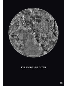 Affiche Pyramides De Gizeh – Poster vue satellite 10km N&B | Gravura – Fond foncé