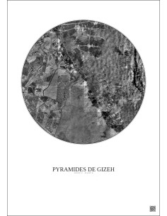 Affiche Pyramides De Gizeh – Poster vue satellite 10km N&B | Gravura – Fond clair